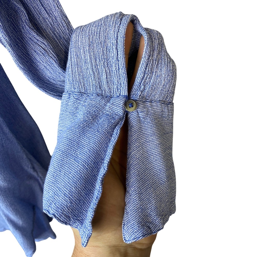 Free People Blue Pinstripe Textured Button Down Shirt Oversized M - Picture 6 of 10